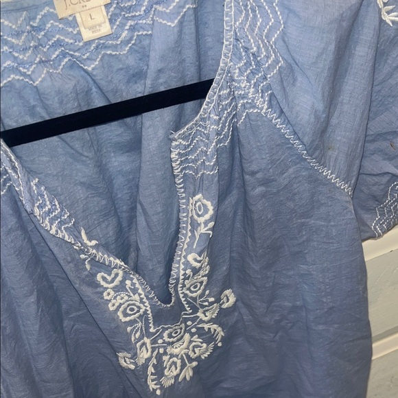 J. Crew Light Blue Blouse with White Embroidery - Picture 3 of 3